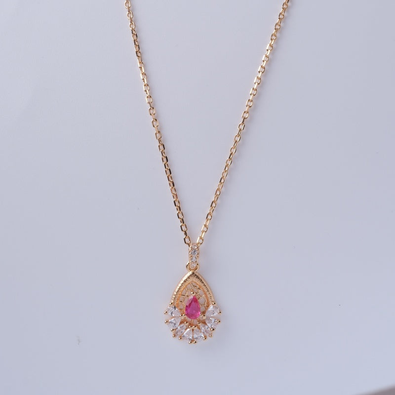 925 Silver 18K Gold Plated 5A Cube Zircon Teardrop-Shaped Necklace