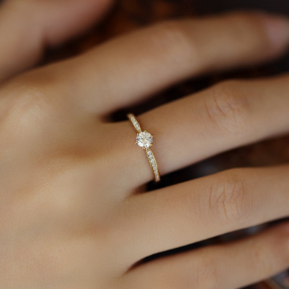 925 Silver 14K Gold Plated Zircon Stackable Ring