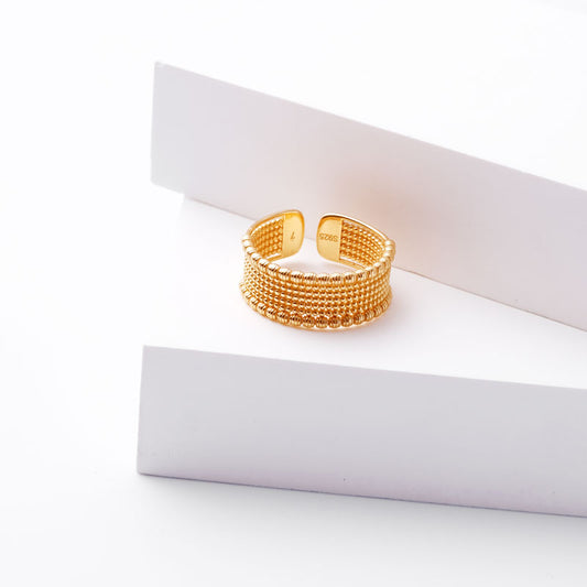 925 Silver 18K Gold Plated Adjustable Beaded Ring