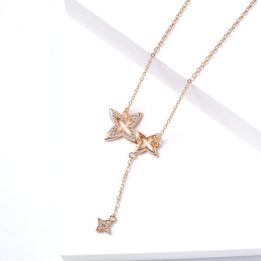 925 Silver 18K Gold CZ Plated Star Lariat Necklace